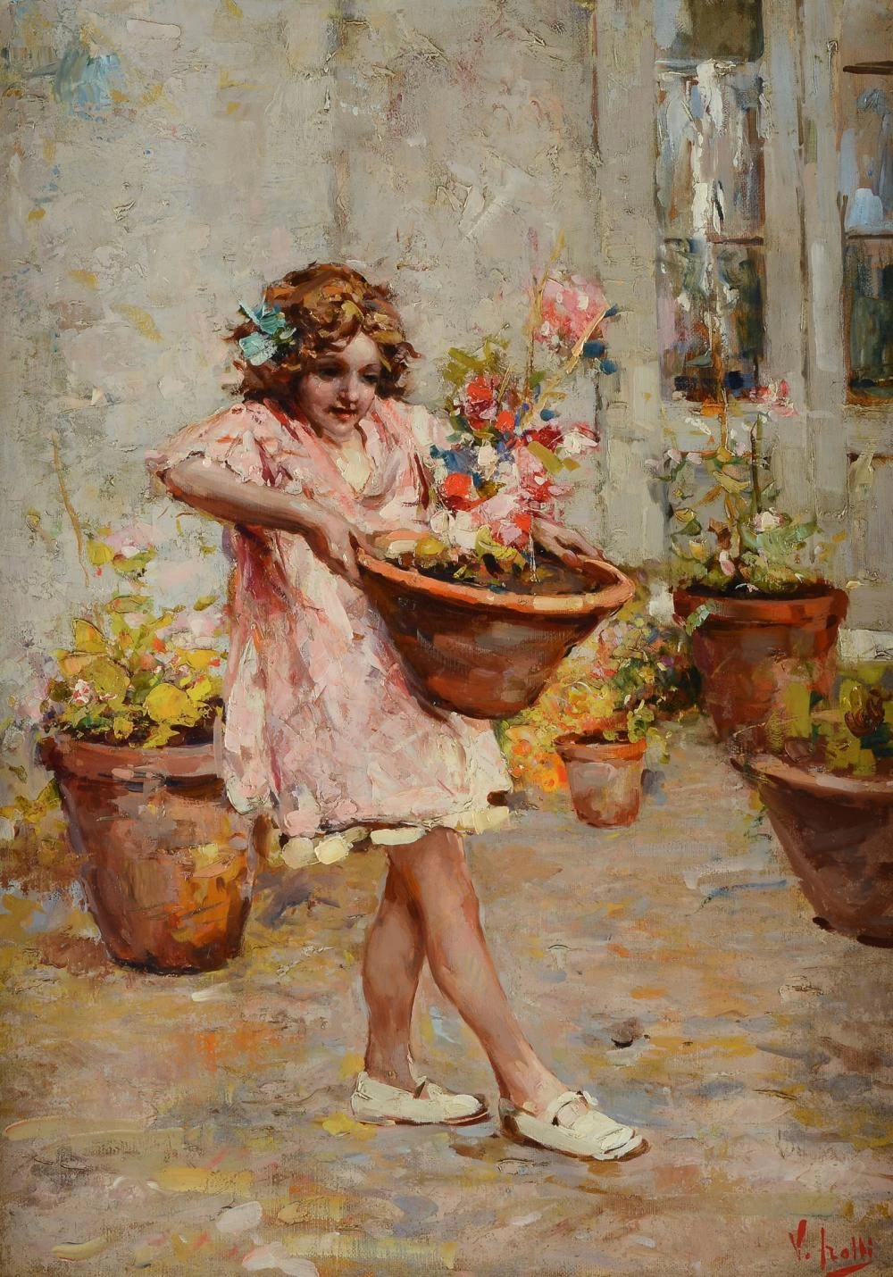 Bimba con vaso di fiori